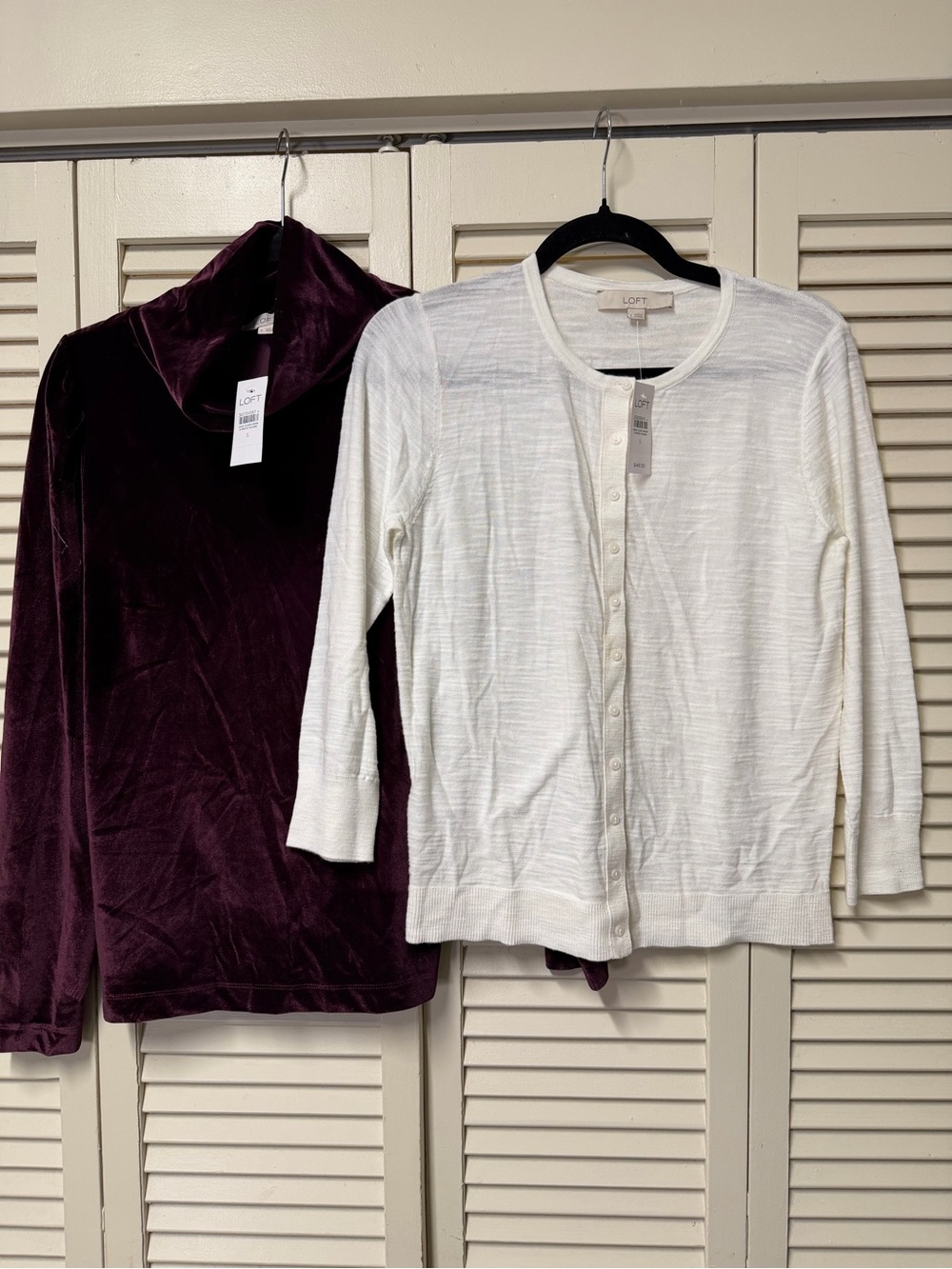 NWT LOFT small Bundle White Button-Front Lightweight Cardigan and velour top